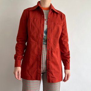Vintage 1970s rust orange long sleeve thick button up shirt jacket shacket | S